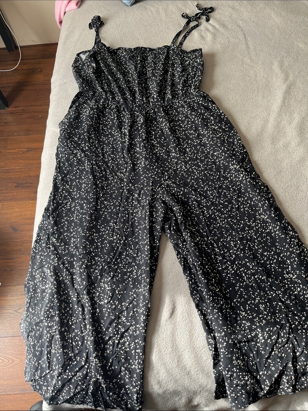GAP Black Floral-Print Wide Leg Jumpsuit